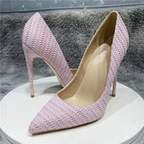 pattern concise lady shoes 12cm 10cm 8cm high thin heels pointed toe pure color large size advanced pumps BM036