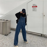 Women Denim Overalls Vintage Streetwear Loose Jumpsuit Korean Straight Wide Leg Pants Casual Jeans All Match