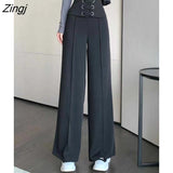 summer high waist Women's wide leg Capris pants for women office bandage baggy straight pants woman trousers