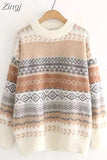 Print Loose Thick Sweater Women Autumn Winter O Neck Knitted Pullover Female Long Sleeve Jumpers