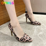 Women's shoes autumn 2021 new sexy leopard print pointed toe shallow mouth stiletto single shoes patent leather fashion