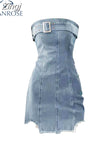 Women Fashion Off Shoulder Strapless Slim Short Denim Mini Shirt Dress Ladies Casual Fashion Party Vestidos 2023 Spring
