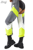 Women Buckles Bottomless Pants High Waist Cargo Trousers Crothchless Color Block Boggy Trousers Long Rave