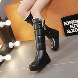 Winter Women Boots Warm Plush Sonw Boots Platform Flat Heel Knee High Boots Slip On Female Shoes Black White