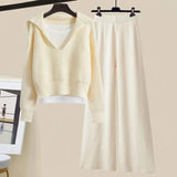 Winter Women Clothing Korean Casual Vest+knitted Sweaters+wide Leg Knitting Wide Leg Pants Sets Ladies Warm Knitwears