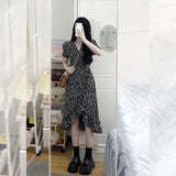 Zingj Break French Black Floral Dress Female Summer 2024 New Small Feeling Chiffon Temperament Dress-Outfit