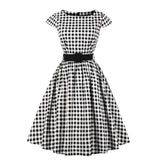 Sleeve Retro Vintage Women Casual Tunic Midi Dress Summer Dot Plaid Print Elegant Aline Swing Casual Cocktail Party
