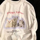 Cute Kitten Cats Cartoon Sweatshirt Women Girls Hip Hop Kawaii Clothes O-neck Loose Casual Pullover Harajuku Korean
