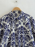 2023 Vintage Print Long Dress Women Blue Shirt Dress Woman Ruffle Long Sleeve Midi Dresses Women's Elegant Loose