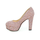 New Style Sexy Sequined Platform Shoes Female Square High Heels Pumps Slip On Party Wedding Shoes