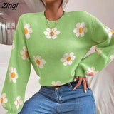 Elegant Floral Knit Sweater Pullover for Women Fall/Winter 2022 New Tops Casual Loose Long Sleeve Overwear Sweater