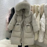 Puffer Jacket Women 2023 New Winter 90% White Duck Down Coat Female Thick Warm Hooded Big Raccoon Fur Snow