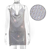 Metal body chain slip Summer Dress Women Bling diamond Beach bodycon dress Sequin Night club Party ladies dresses