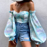Floral Print Strapless Chiffon Shirt Fashion Women Off Shoulder Halter Sexy Blouse Shirt Summer Backeless Tops