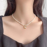 Pearl and Rhinestone Pendant Necklace-Outfit