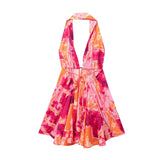 Print Halter Mini Dress Woman Sexy Backless Dress Women Summer Off Shoulder Short Dresses For Women Beach Party