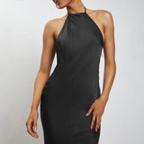 2022 Spring Summer Women Elegant Backless Long Maxi Evening Dress Black White Red Off Shoulder Halter Elegant Party