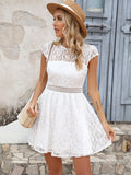 Mini Dress For Women Summer White Short Sleeve Dress Female Fashion Hollow Out Dress Ladies Elegant Party Short