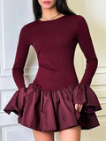 Ruffled Patchwork Long Sleeve Mini Dress- Outfit