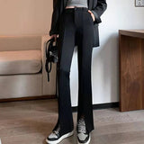 Zingj High Waist Slit Micro Bell Bottom Pants Children Autumn Thin Casual Pendant Feeling Floor Pants Straight Suit Pants-Outfit