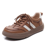 Layer Cowhide Flat-Soled Single-Shoe Women 2025 Spring New Passion Casual Descun Shoes Round Head Lace Board