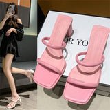 new women's shoes summer square head fish mouth word sandals and slippers women's thick heel medium heel slippers