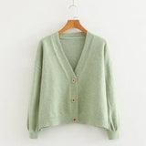 Autumn Cardigan Single Breasted Green Pink Yellow Short Women Long Sleeve Loose Caridgan Female Knitted Jacket