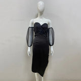 Shoulder Sexy Fashion Dress 2022 New Women Tassel Diamonds Elegant Club Party Bodycon