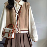 Autumn College Style Retro Vest Three-Piece Suit Female High-Waisted Half-Dress Long-Sleeved Shirt