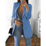 Women Autumn Solid Color Blazer Female Work Office Pocket Tweed Blazer Oversized Casual Slim Coat Fashion