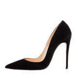 Suede Flock Women Pumps for Wedding Pointed Toe Sexy High Heels Shoes 12 cm Stilettos Plus Size RM007