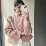 Cropped Blends Women Vintage Elegant Short Wool Coat Korean Single Breasted Jackets Sweet Casual All Match Outerwear