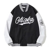 retro letter embroidered jackets coats men's motorcycle bomb street leather baseball uniform couple casual loose