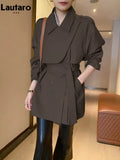 Spring Autumn Elegant Chic Trench Coat for Women with Raglan Sleeve Belt Double Breasted Luxury Designer Clothes