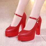 Leather Tip Tip 15CM Catwalk Ultra-High Heel Women's Thick-Sed Waterproof Table Single Shoe With Shallow Model Performance