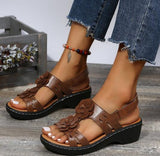 Fashion Summer Peep Toe Shoes Women Hollow Fish Flowers Wedge Casual Sandals Comfortable Roman Plus Size 43 Sandals