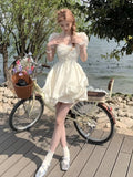 Summer Chiffion Sweet Fairy Mini Dress For Women Kawaii Evening Party Birthday Prom Midi Dress Korean Fashion