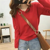 Autumn Basic Solid V-neck Knitting Pullover Ladies Elegant Fashion All-match Sweater Female Loose Casual Jumper Top