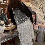 Vintage Lace Dress Women Y2K Sheer Spaghetti Strap A Line Dresses Streetwear Korean Sleeveless Chic Midi Sundress