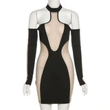 Mesh Patchwork Off Shoulder Bodycon Mini Nightclub Dress 2022 Summer Women Transparent Diagonal Collar Package Hip