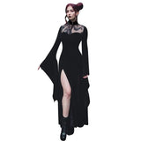 Halloween Cos Witch Sexy Forked Long Skirt Lace Hollowed-Out Horn Sleeve Dress