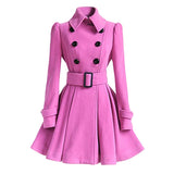 Women's Woolen Windbreaker Overcoat Jacket Red Black Grey Autumn Winter Long Sleeve Double Button Front Big Swing