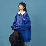 Fashion Oversized Female Sweatshirt Preppy Style Polo Pullovers Patchwork Loose Female Clothing Student