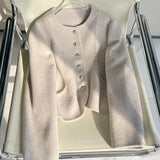 Cropped Blends Women Vintage Elegant Short Wool Coat Korean Single Breasted Jackets Sweet Casual All Match Outerwear