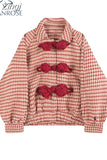 Women's Tweed Jacket Loose Chinese Style Vintage Sweet Trendy Female Lapel Single Breasted Lantern Sleeve Jacket Coat Spring