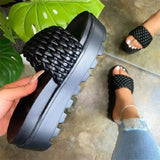 size slippers women's 2022 flat bottom beach wear woven slippers women's plus size comfortable women's