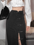 Vintage Buttoned Split Midi Skirt- Outfit