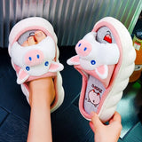 New Fashion Linen Platform Slippers Women Cute Squirrel Home Soft Bottom Slippers Couple Comfortable Slippers Free