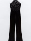 Tassel Halter Sequin Sleeveless Jumpsuit Women Off Shoulder Backless Long Jumpsuits 2023 Elegant Lady Party