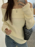 Solid Off Shoulder Knit Sweater- Outfit